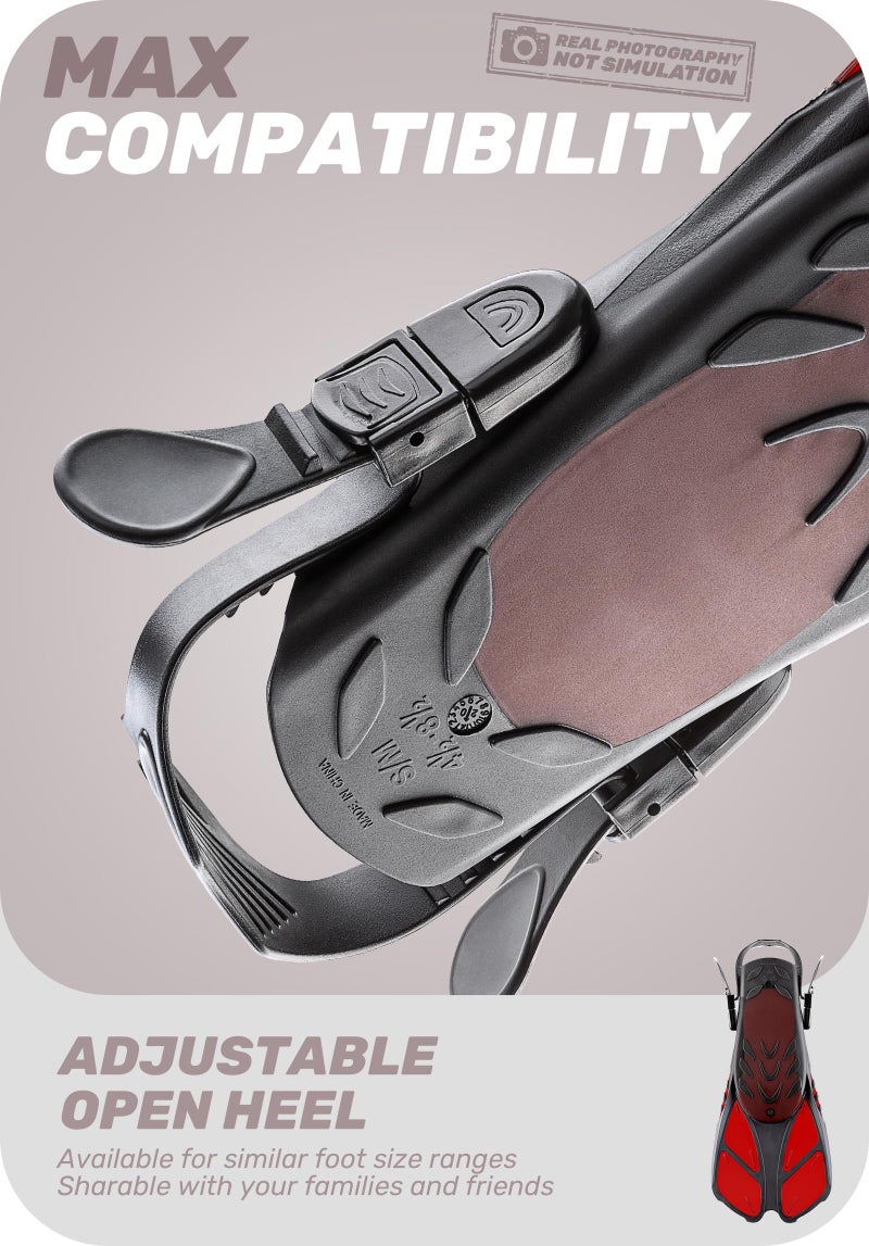 CAPAS Snorkel Fins, Swim Fins Travel Size Short Adjustable for Snorkeling Diving Adult Men Women Kids Open Heel Swimming Flippers - Image 5